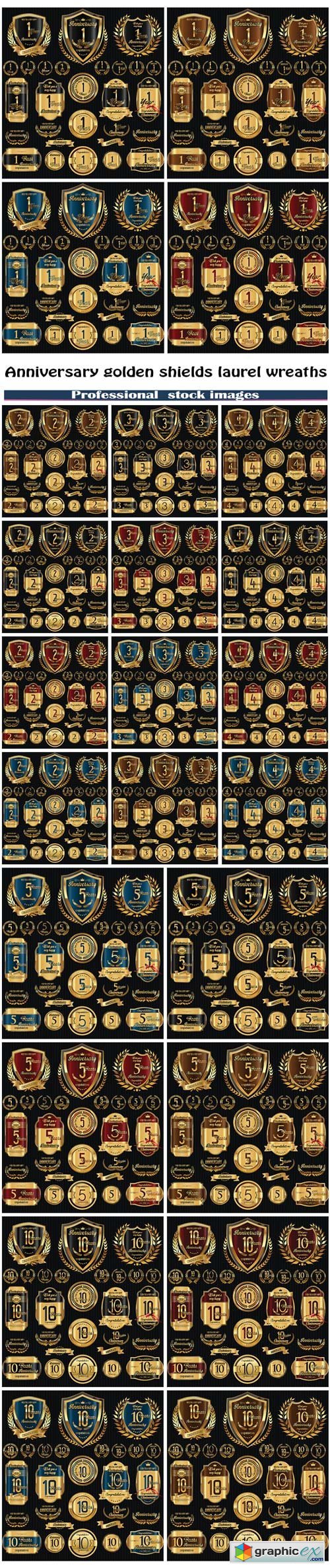 Anniversary golden shields laurel wreaths and badges collection