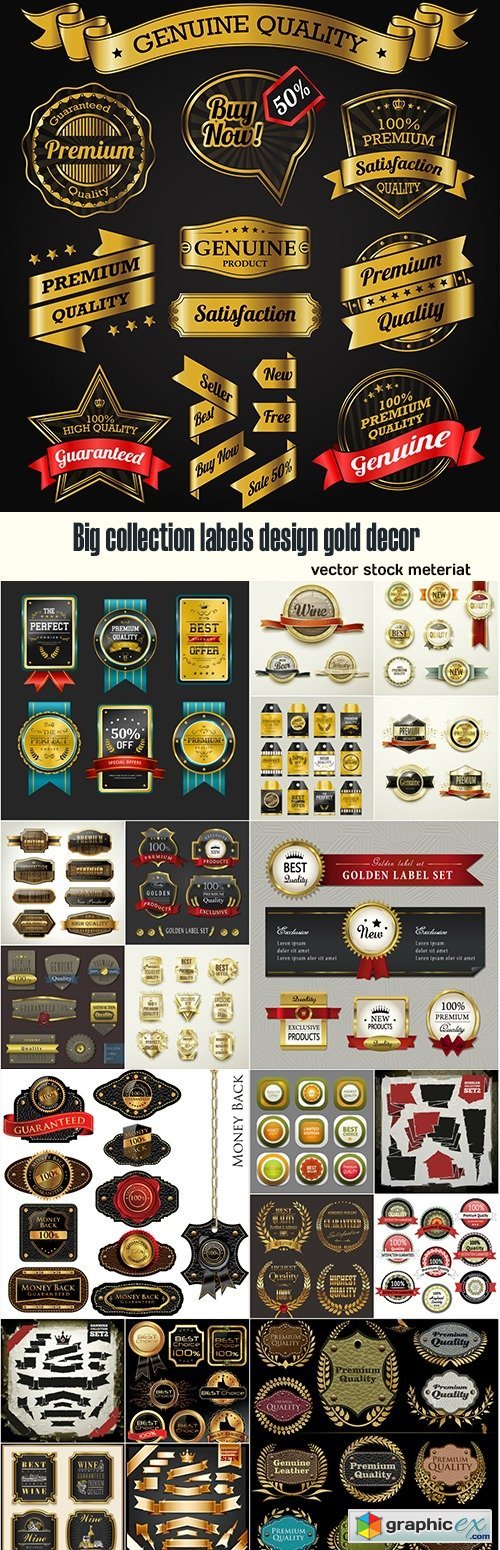 Big collection labels design gold decor