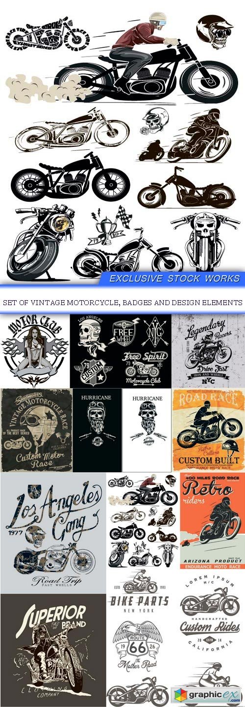 Set of vintage motorcycle, badges and design elements 11x eps