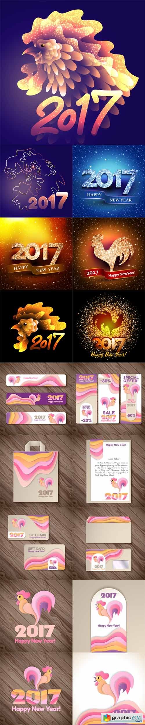 Happy New Year with Rooster Symbol of 2017