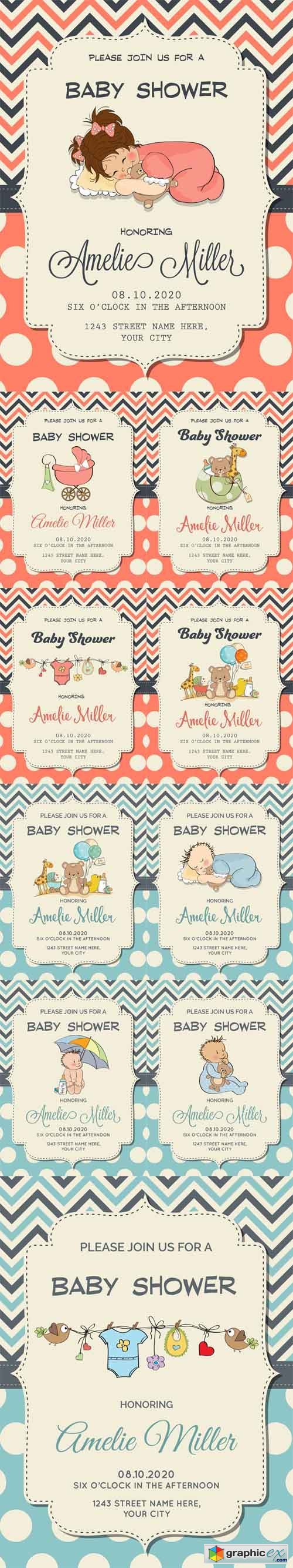 Beautiful Baby Boy and Girl Shower Cards