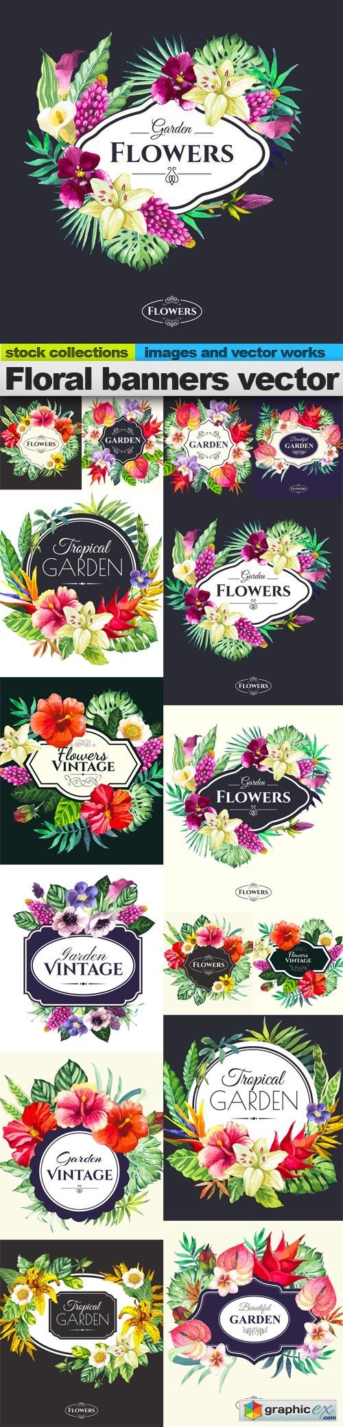 Floral banners vector, 15 x EPS