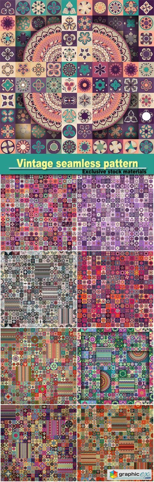 Colorful vintage seamless pattern with floral and mandala elements