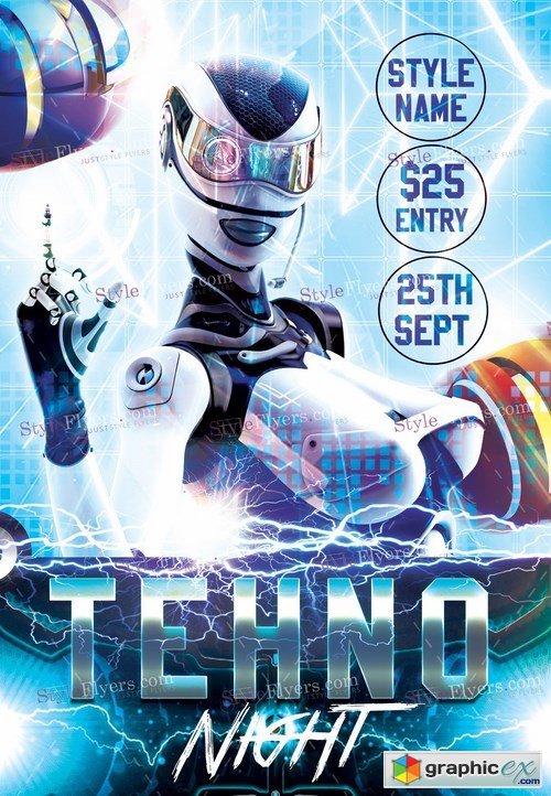 Techno Night PSD Flyer Template + Facebook Cover