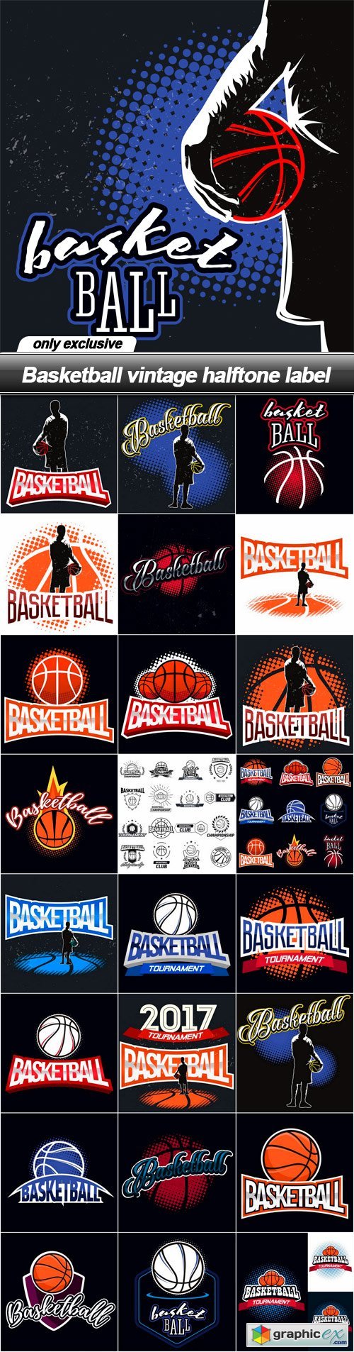 Basketball vintage halftone label - 25 EPS