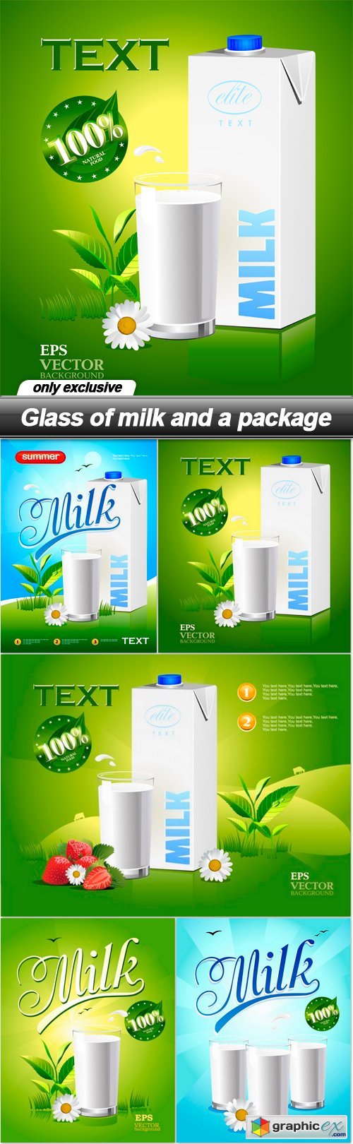 Glass of milk and a package - 5 EPS