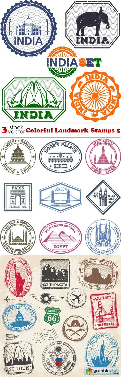 Colorful Landmark Stamps 5