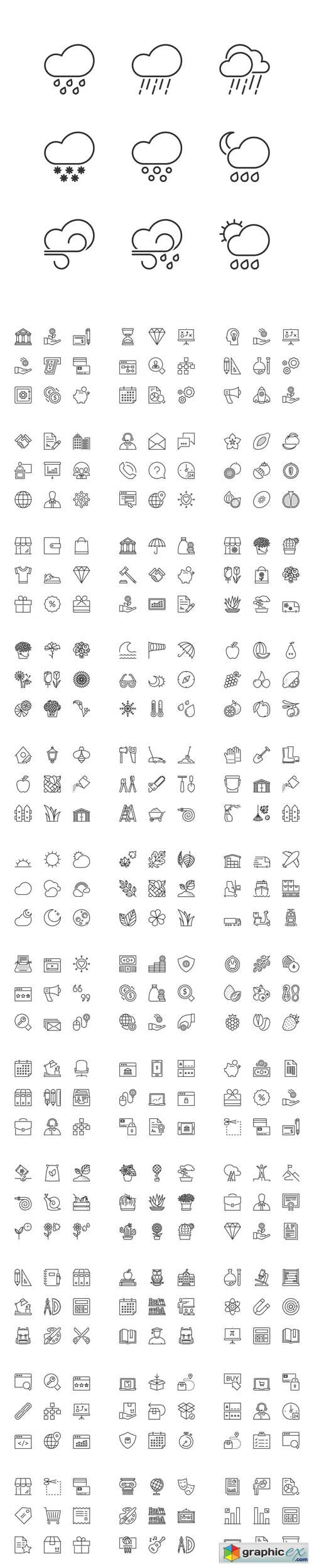 Different Line Icons. Flat Symbols