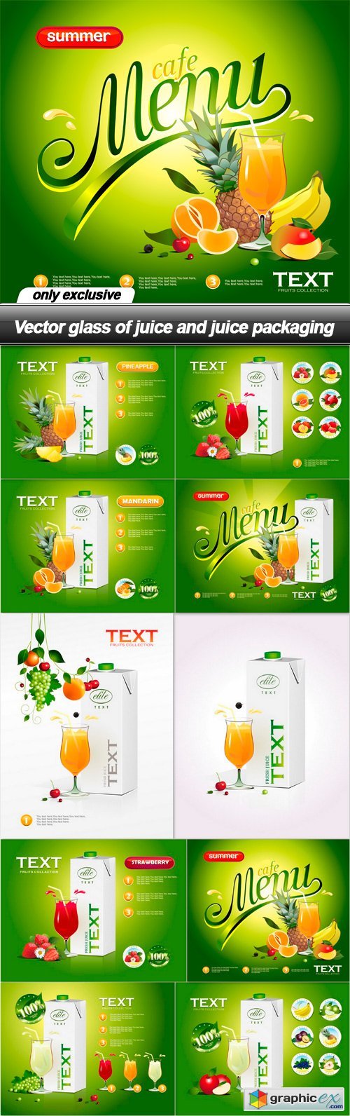 glass of juice and juice packaging - 10 EPS