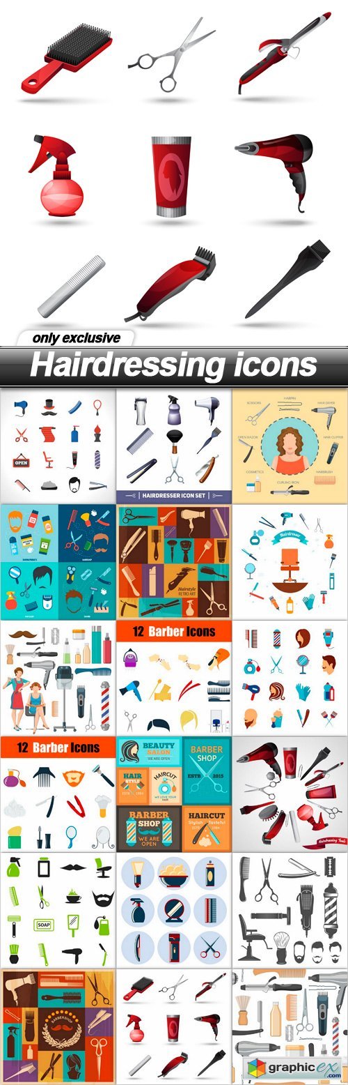 Hairdressing icons - 18 EPS