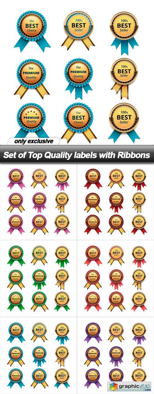 Set of Top Quality labels with Ribbons - 6 EPS