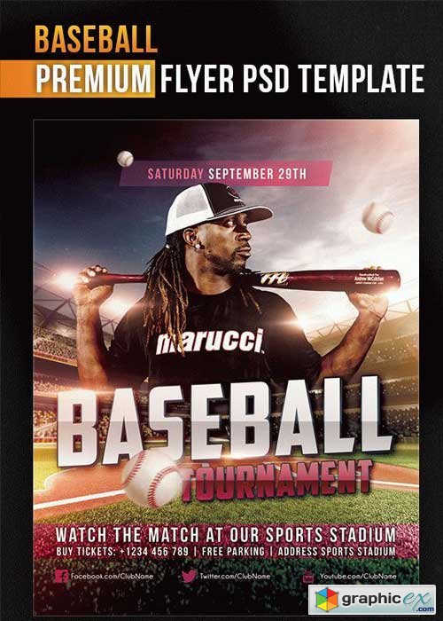 Baseball V10 Flyer PSD Template + Facebook Cover