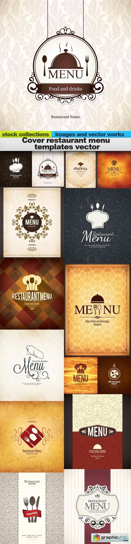 Cover restaurant menu templates vector, 15 x EPS