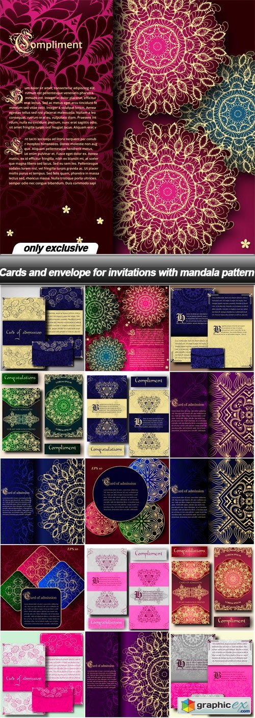 Cards and envelope for invitations with mandala pattern - 16 EPS