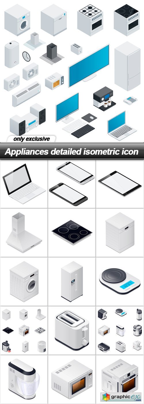 Appliances detailed isometric icon - 16 EPS
