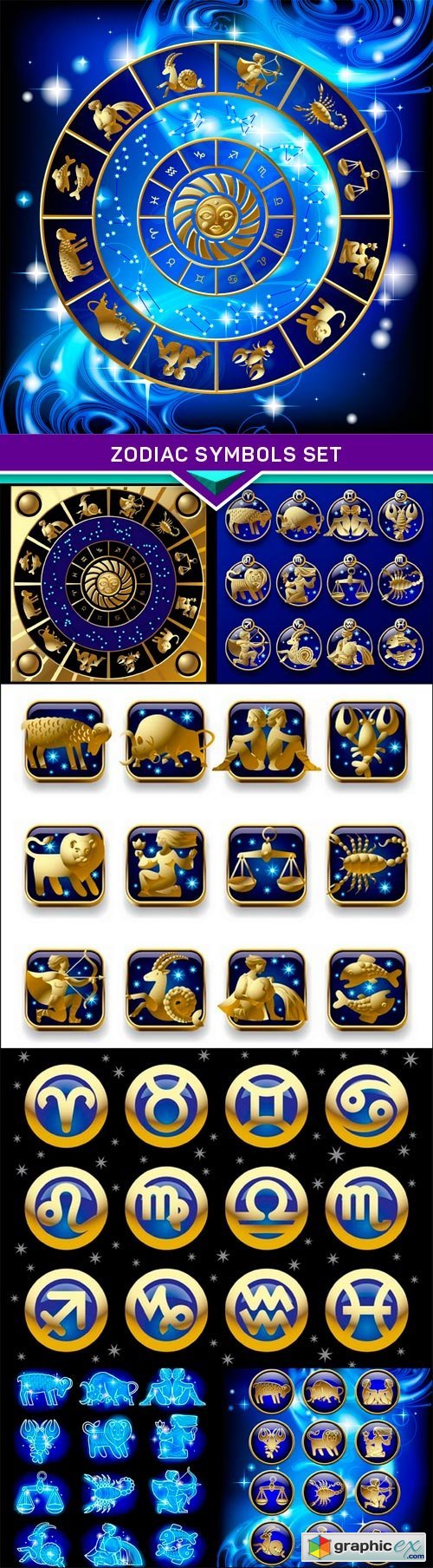 Zodiac symbols set 7X EPS