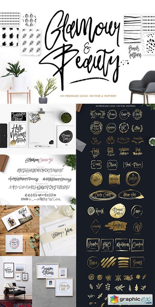 Glamour Fonts+90 logos+Pattern