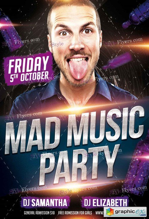Mad Music Party PSD Flyer Template + Facebook Cover