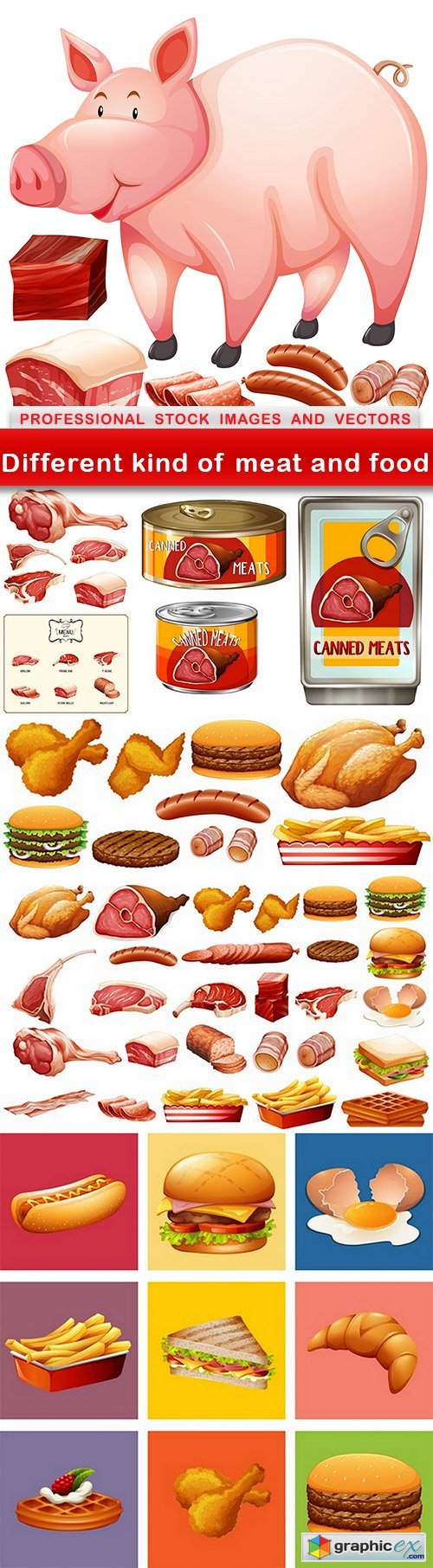 Different kind of meat and food - 7 EPS