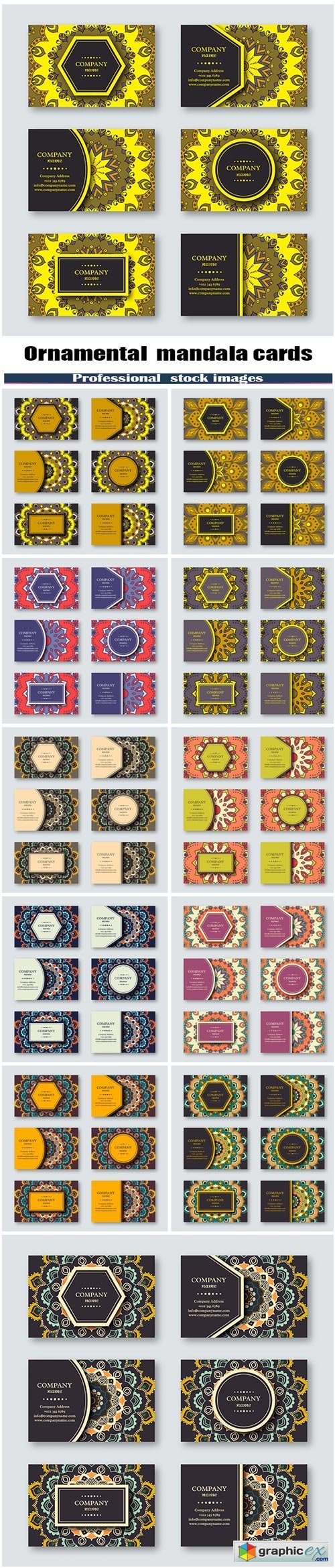 Set of ornamental hand drawn mandala cards
