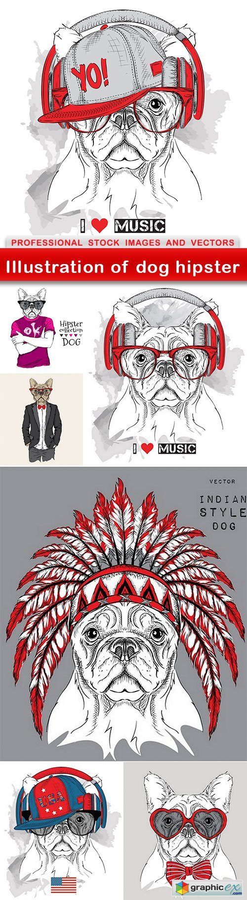 Illustration of dog hipster - 7 EPS