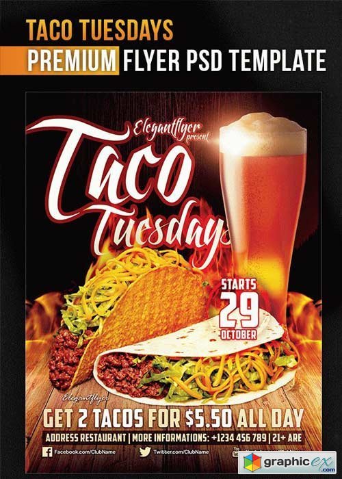 Taco Tuesdays V7 Flyer PSD Template + Facebook Cover
