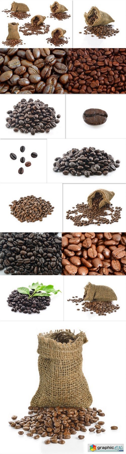 offee beans in bag isolated on white background