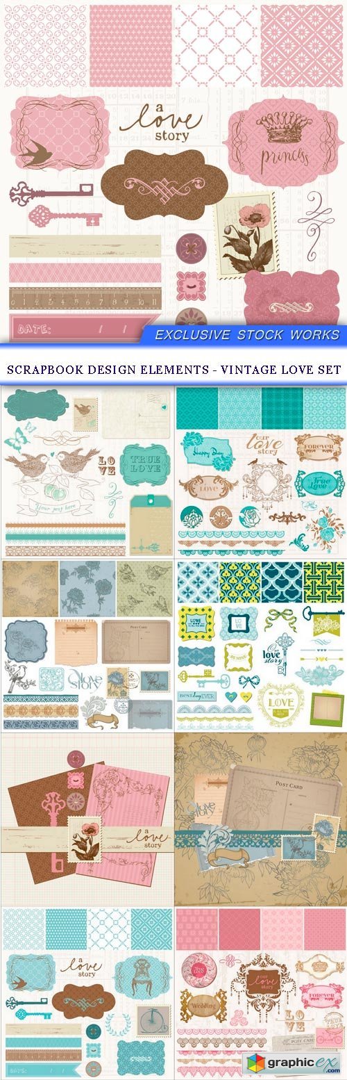 Scrapbook design elements - Vintage Love Set 9X EPS