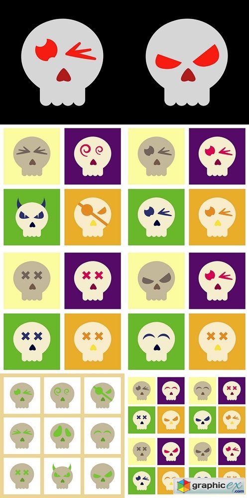 Flat icon on background halloween emotion skull