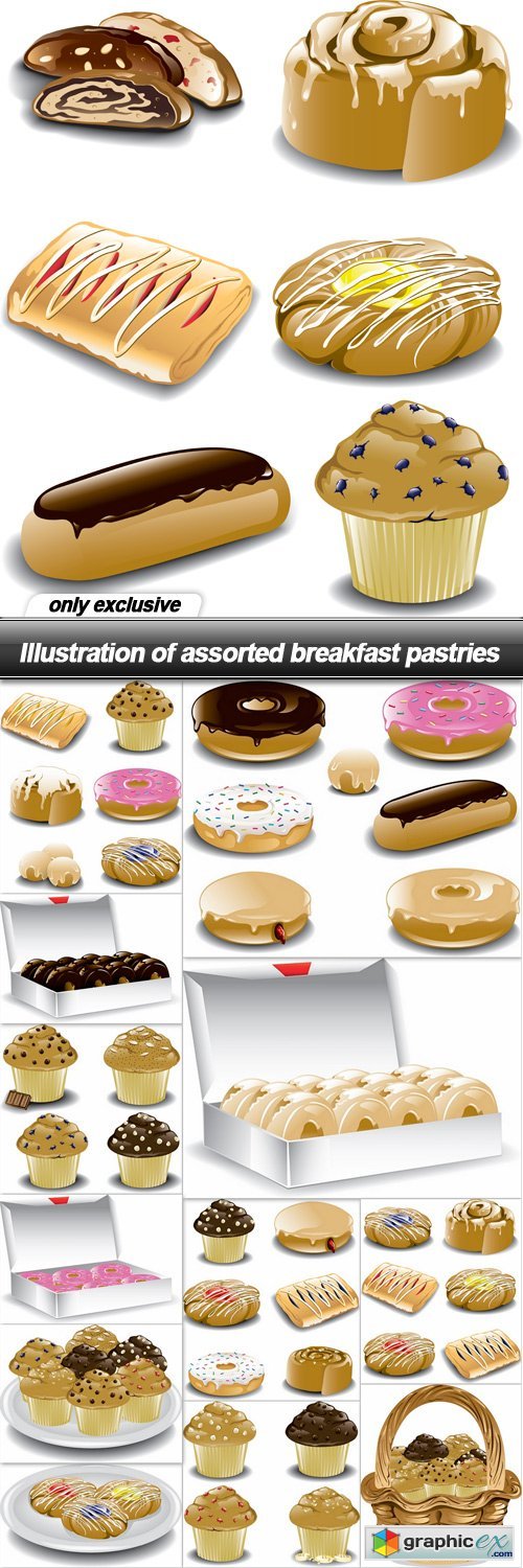 Illustration of assorted breakfast pastries - 13 EPS
