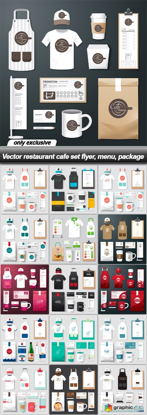 restaurant cafe set flyer, menu, package - 16 EPS