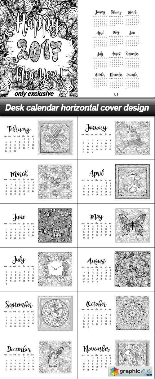 Desk calendar horizontal cover design - 13 EPS