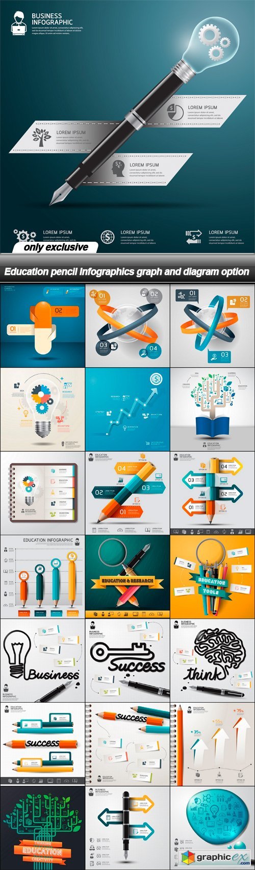 Education pencil Infographics graph and diagram option - 22 EPS