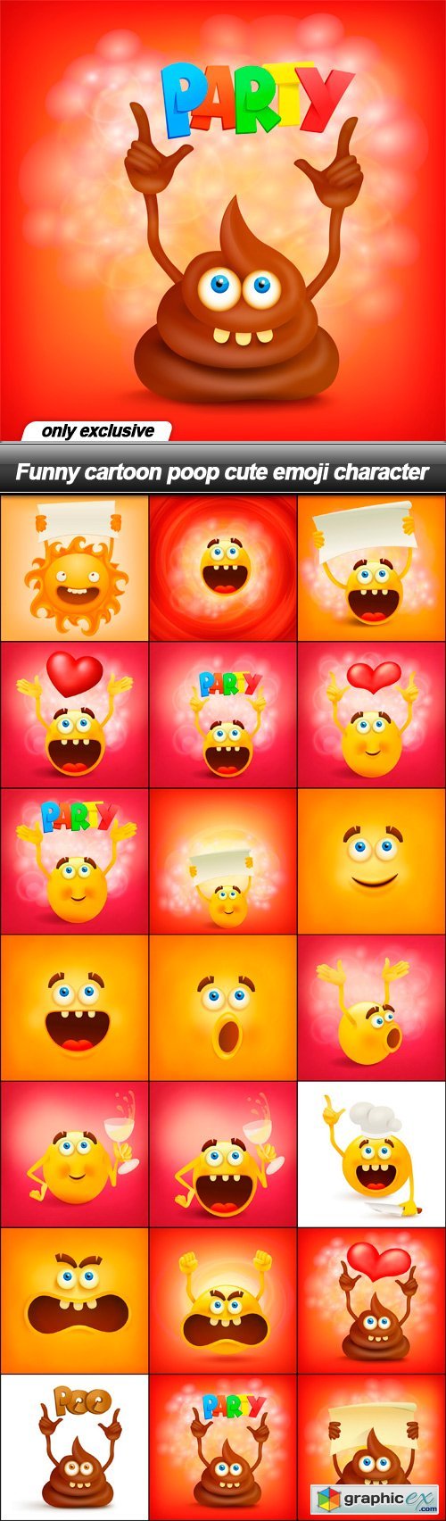 Funny cartoon poop cute emoji character - 21 EPS