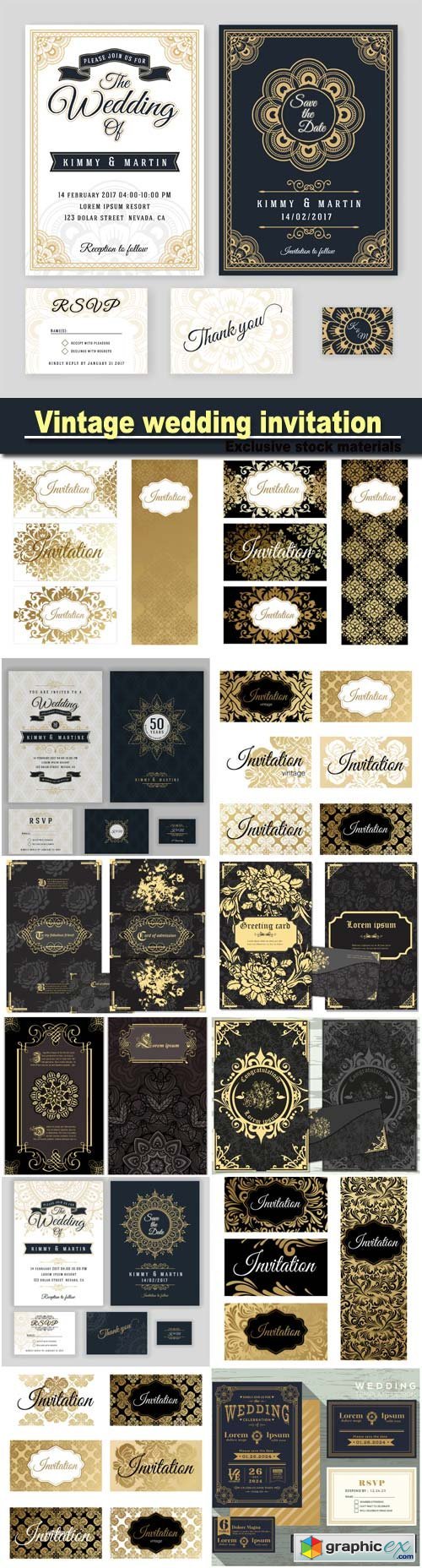 Vintage wedding invitation, design sets include Invitation card