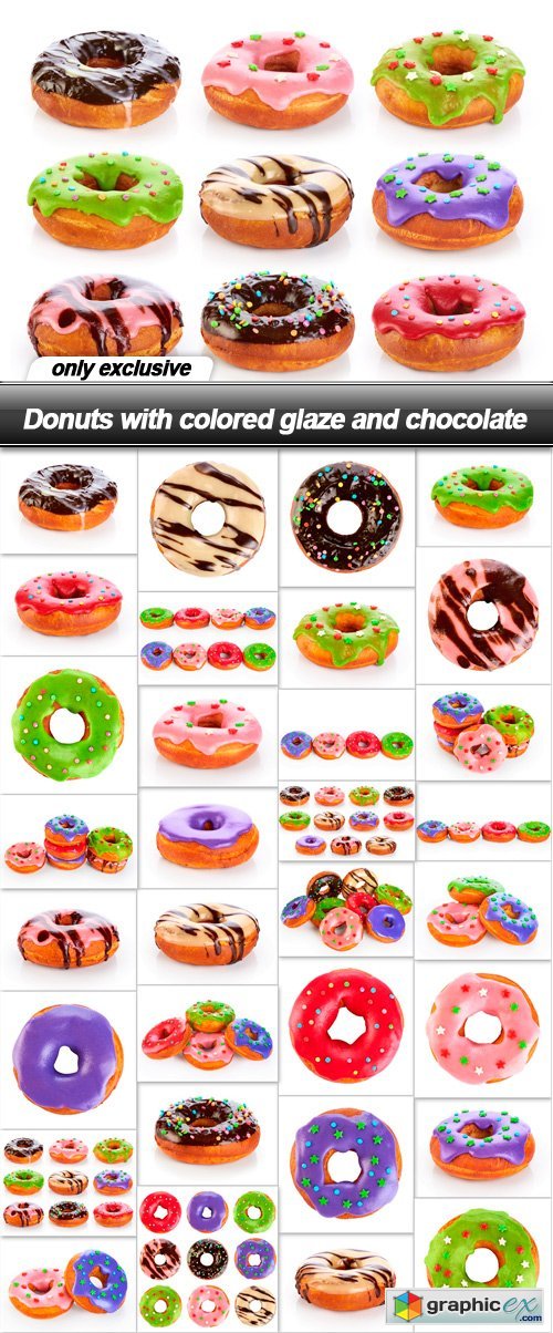 Donuts with colored glaze and chocolate - 32 UHQ JPEG
