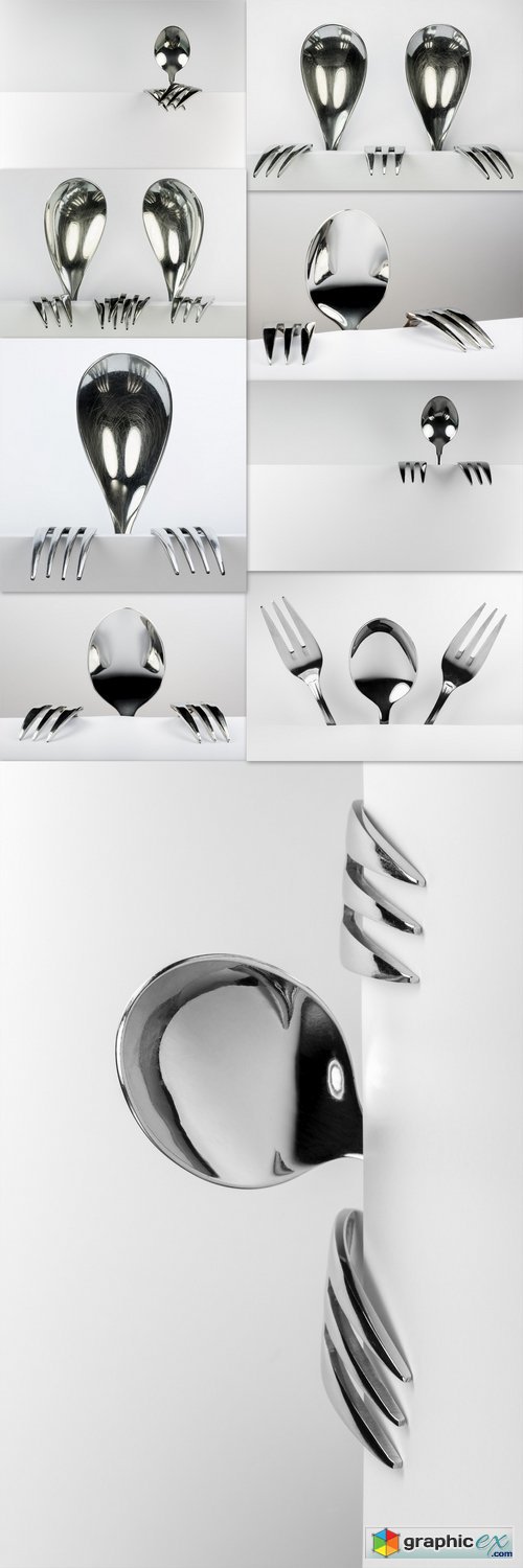 Two figures made of spoons and forks