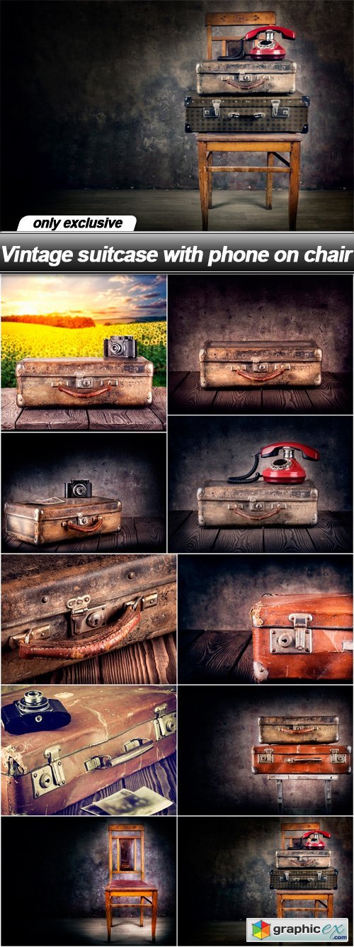 Vintage suitcase with phone on chair - 10 UHQ JPEG