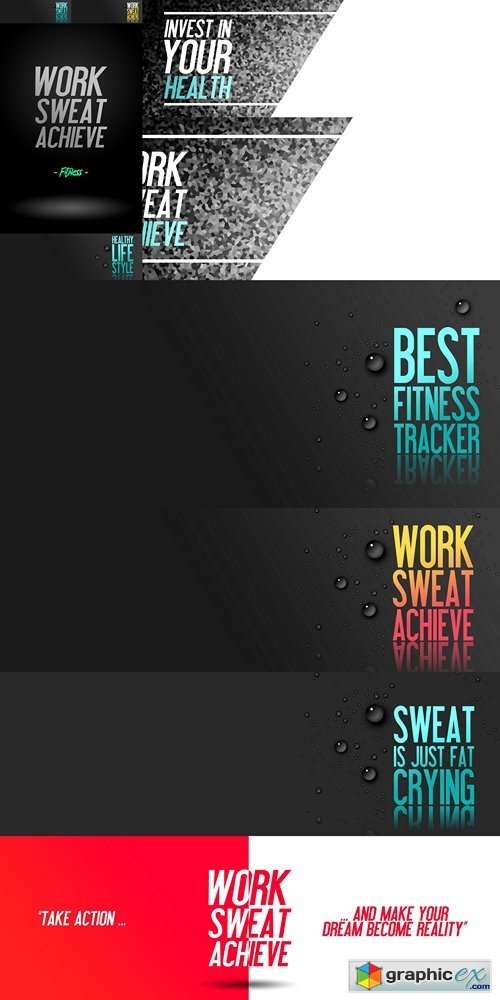 Work - Sweat - Achieve - Workout and Fitness Motivation Quote - Creative Typography Modern Banner Concept - Drops