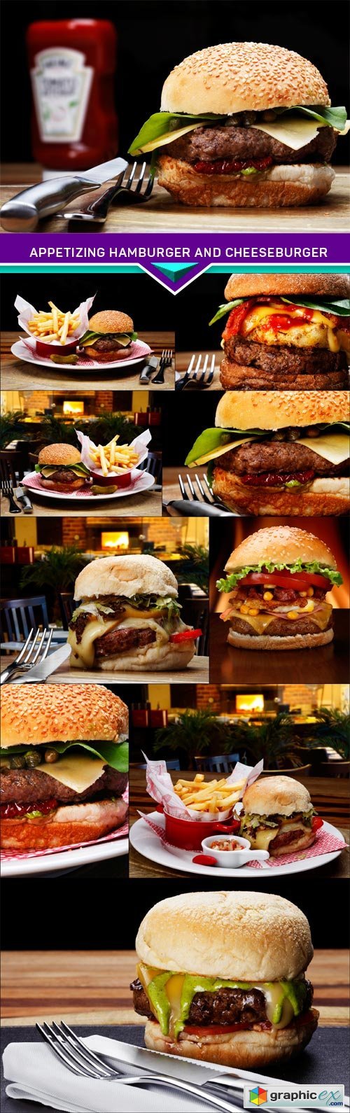 Appetizing hamburger and cheeseburger 10X JPEG