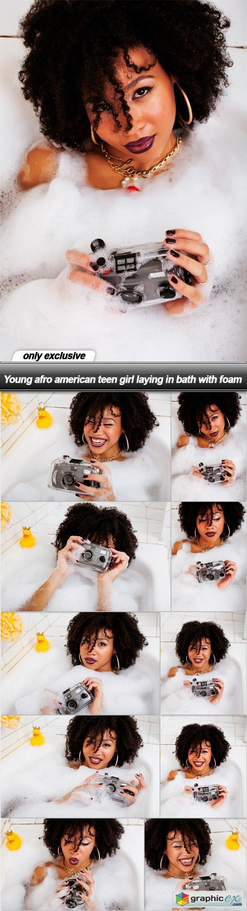 Young afro american teen girl laying in bath with foam - 10 UHQ JPEG