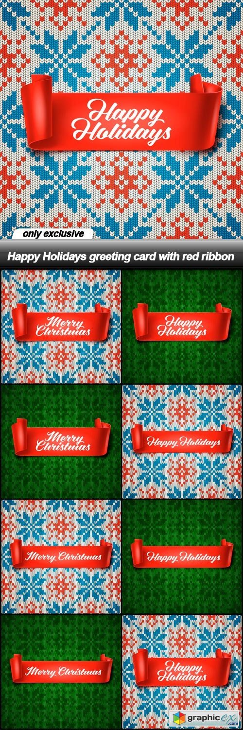 Happy Holidays greeting card with red ribbon - 8 EPS