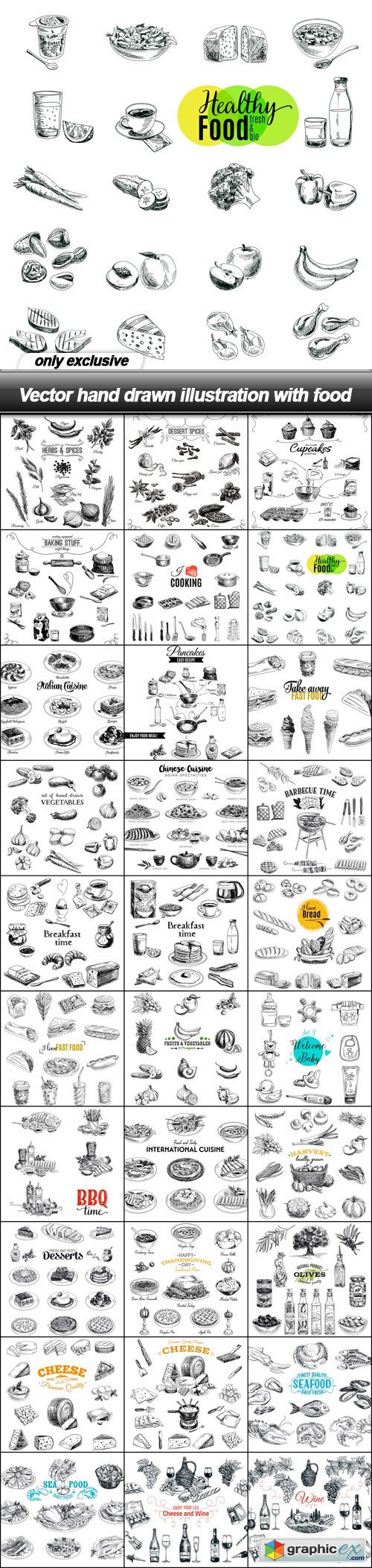 Hand drawn illustration with food - 30 EPS