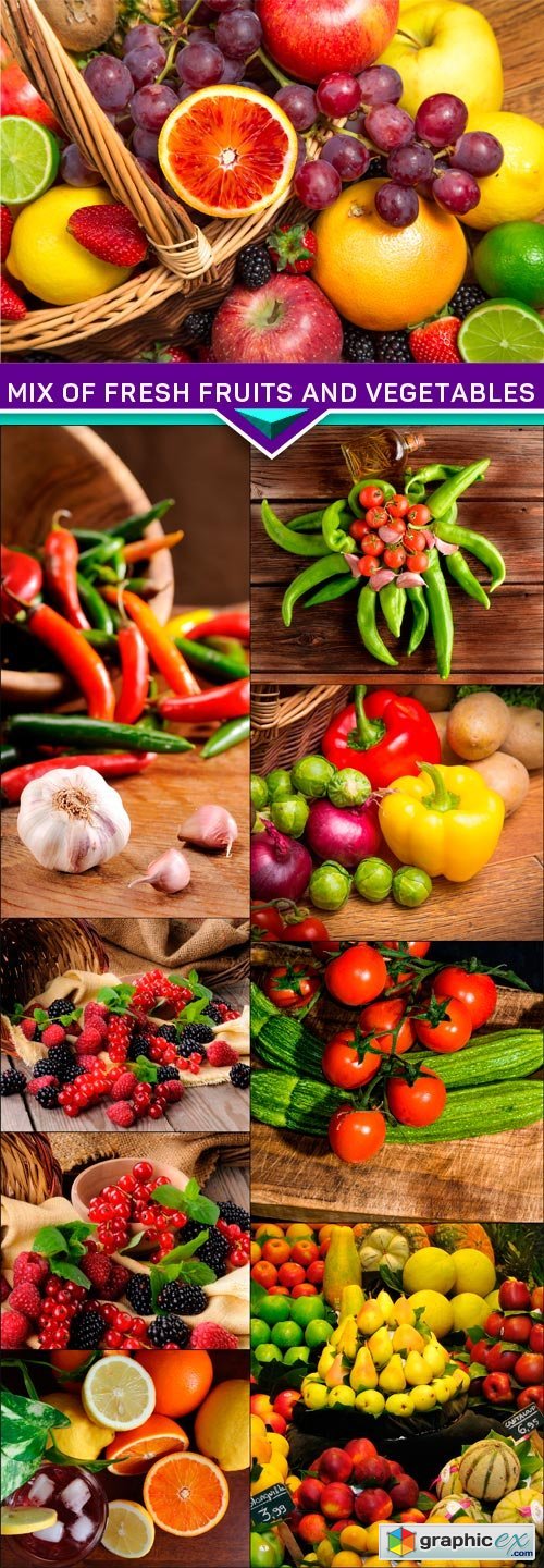 Mix of fresh fruits and vegetables 9X JPEG