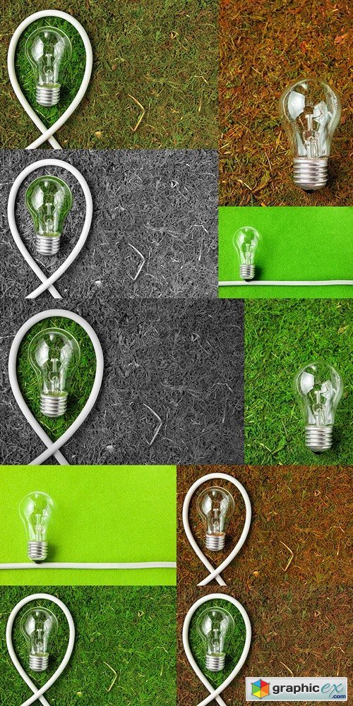 Green energy. Concept ecology. Green light bulb with copy space