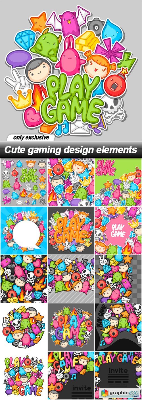 Cute gaming design elements - 16 EPS
