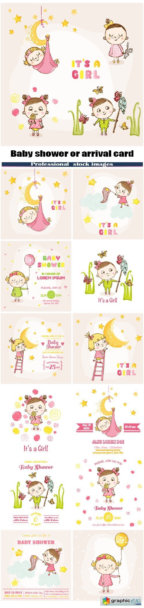 Baby shower or arrival card - Baby girl
