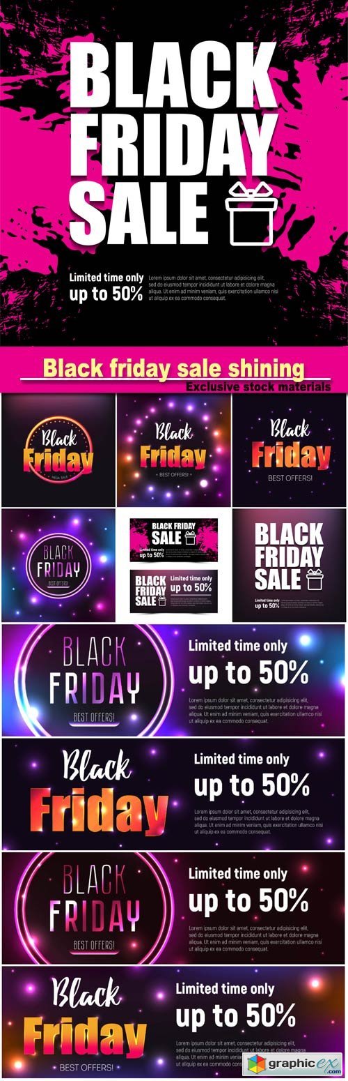 Black friday sale shining, sale and discount, business banner, vector illustration