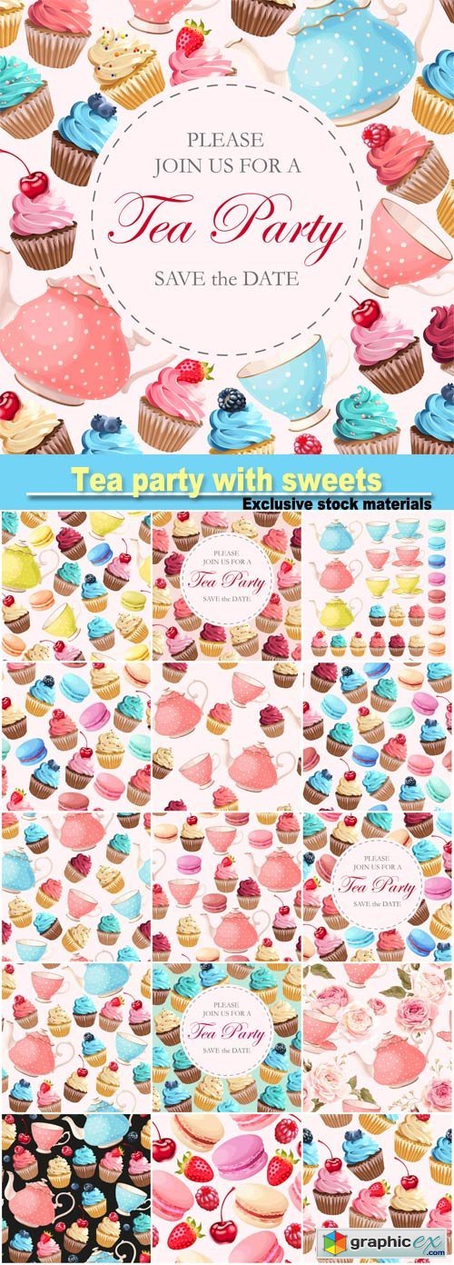Invitation to tea party with sweets