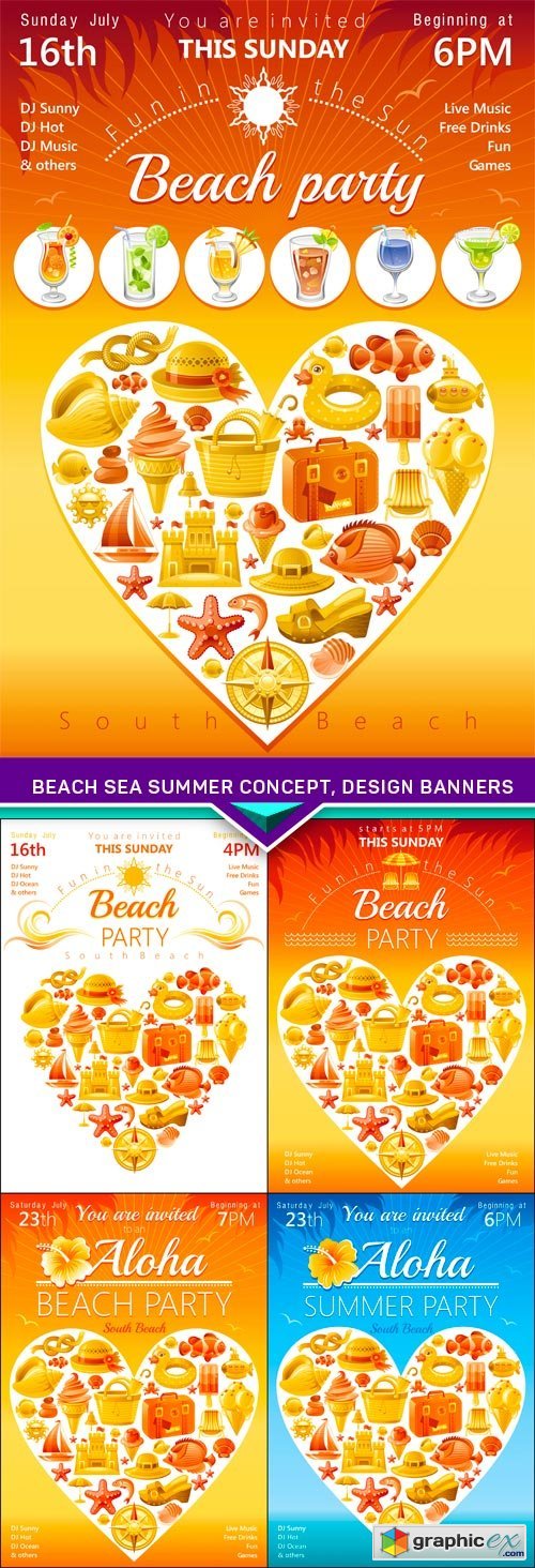 Beach sea summer concept, design banners 5X EPS